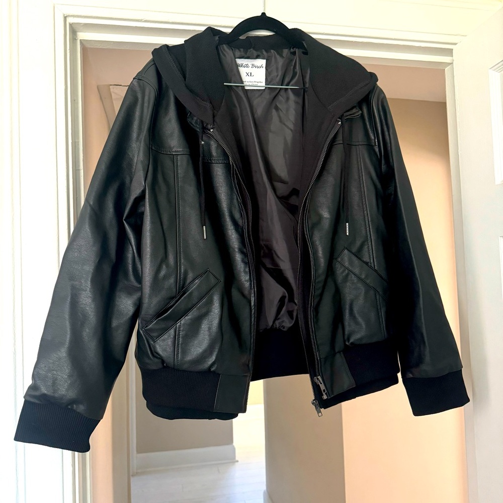 Hooded Faux leather jacket